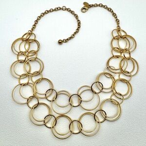 Joan Rivers Gold Circle Bib Necklace VTG Hoop Statement Bold SIGNED Adjustable